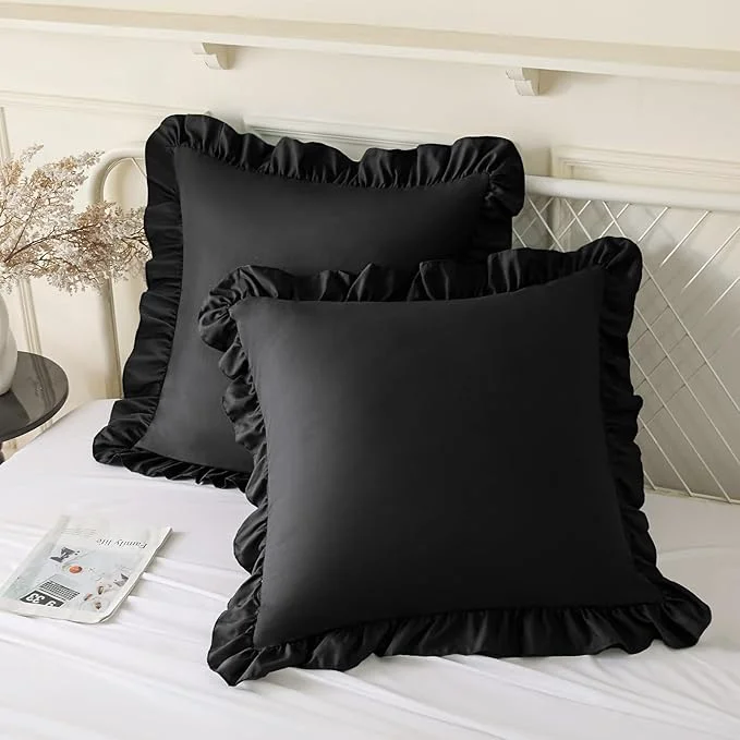 Fine Crafted KKJIAF Ruffle Pillow Cases 26x26 Inches Black Square Ruffled Pillow Covers Set of 2 Microfiber Wrinkle Resistant Pillow Shams with Envelope Closure for Sofa Bed Living Room Fast