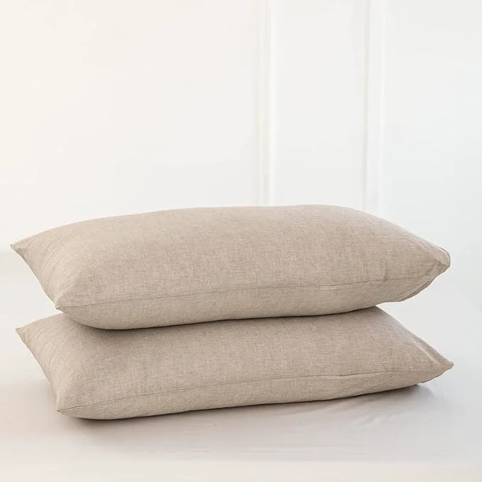 MooMee Bedding Pillowcases Pack of 2 Washed Cotton Linen Like Textured Breathable Durable Soft Comfy Heathered Taupe Standard Expertly Made