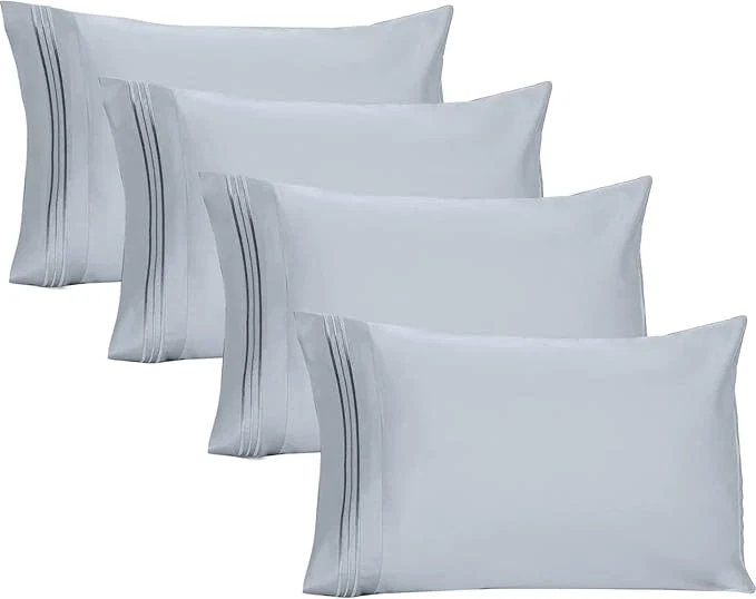 YIYEA Pillow Cases Queen Size Set of 4 Ultra Soft 1800TC Hotel Quality Double Brushed Microfiber Embroidered Pillowcases Envelope Closure Fade Resistant 20 quot x30 quot Blue Dependable