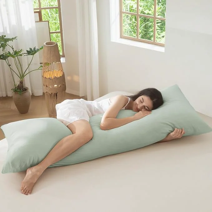Secure MooMee Body Pillow Cover Pillowcase with Zipper Washed Cotton Linen Like Textured Breathable Durable Soft Comfy Sage Green 21 x54 1PC Healthy