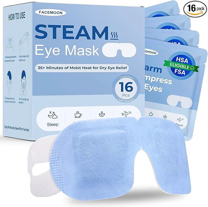 Advanced 16 Pack Steam Eye Mask for Dry Eyes Self-Heating Warm Compress for Stye Relief Long-Lasting