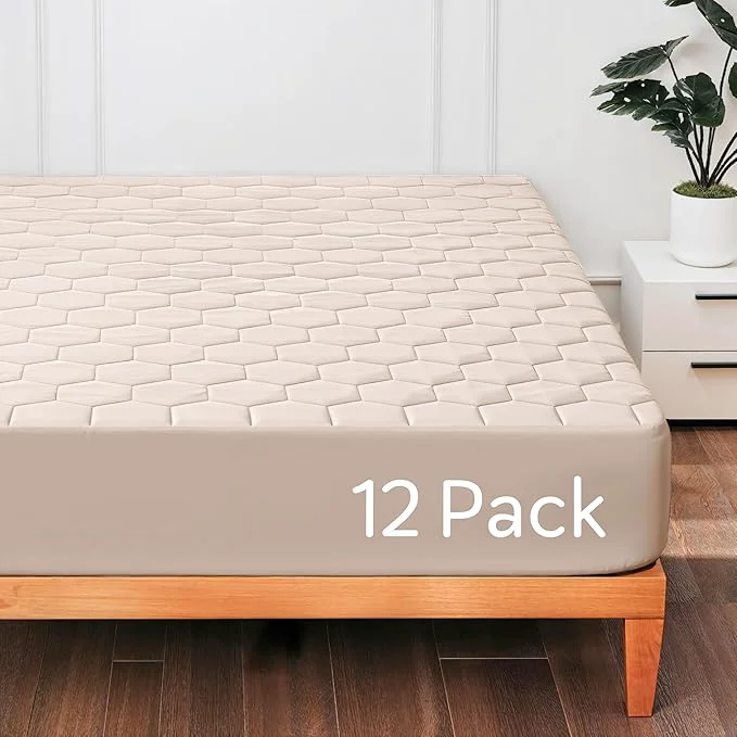 Secure Hearth amp Harbor 12 Pack Queen Size Quilted Fitted Mattress Pad Cover Waterproof Mattress Protectors Deep Pocket Fitted Mattress Cover 8 quot - 21 quot 60 quot x 80 quot Beige Cream Modern