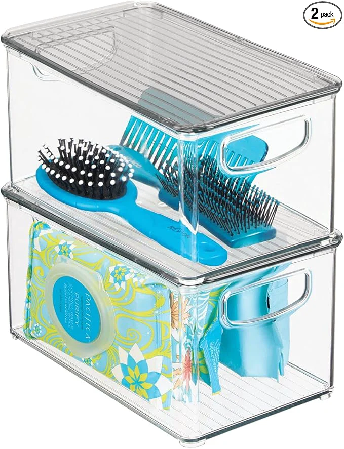 Responsible mDesign Deep Plastic Bathroom Storage Bin Box Lid Built-in Handles Reliable