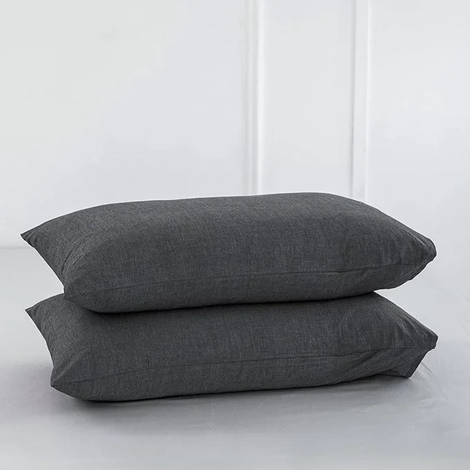 Efficient MooMee Bedding Pillowcases Pack of 2 Washed Cotton Linen Like Textured Breathable Durable Soft Comfy Heathered Dark Grey King High-Grade