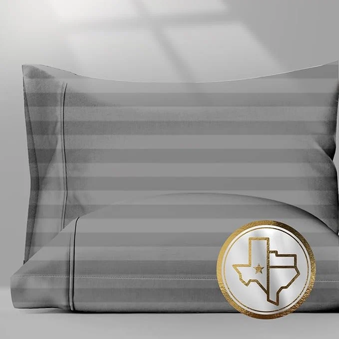 Healthy Texas Linen Co. Egyptian Cotton Pillow Cases Standard Queen Size Set of 2 - Luxury 1500 Thread Count Sateen Dark Grey Stripe Pillow Cases Soft Cotton Pillowcases Fits Standard amp Queen Pillows Refined