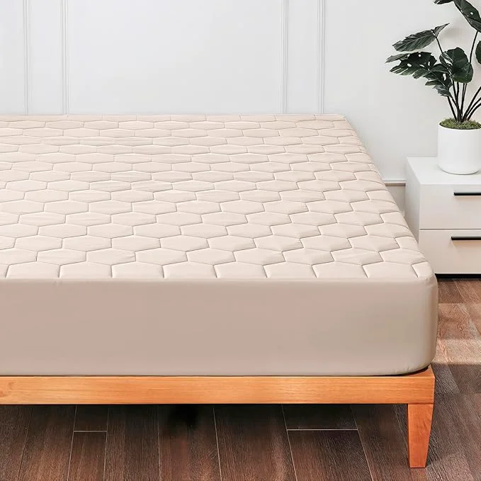 Healthy Hearth amp Harbor King Size Quilted Fitted Mattress Pad Cover Waterproof Mattress Protectors Deep Pocket Fitted Mattress Cover 8 quot - 21 quot 78 quot x 80 quot Beige Cream Sustainable
