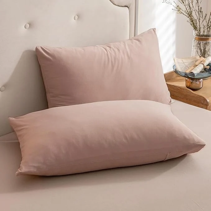 Premium PURE ERA Jersey Knit Pillowcases T-Shirt Cotton Super Soft Comfy Breathable Set of 2 Queen 20 quot x 30 quot Solid Petal Pink Outstanding
