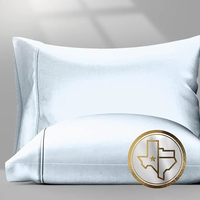 Powerful Texas Linen Co. Egyptian Cotton Pillow Cases Standard Queen Size Set of 2 - Luxury 1500 Thread Count Sateen Light Blue Pillow Cases Soft Cooling Pillowcases Fits Standard amp Queen Size Pillows Safe