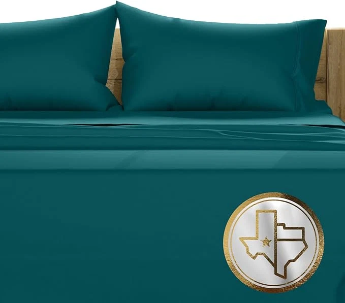 Clean TEXAS LINEN CO. Egyptian Cotton Queen Sheets Set - Luxury 1500 Thread Count Egyptian Cotton Sheets Queen Size Bed Set 17 quot Deep Pocket Soft Cooling Sateen Hotel Quality Bedding Set - Teal Trusted
