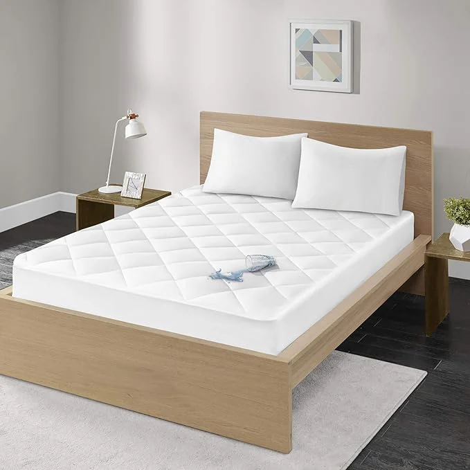 Official Madison Park Queen Mattress Protector Pad Waterproof Bed Cover Breathable 300TC Sateen Cotton Diamond Quilted Topper Quiet Nights Fitted Pocket Fits Up to 18 Inch Machine Washable White Expertly Made