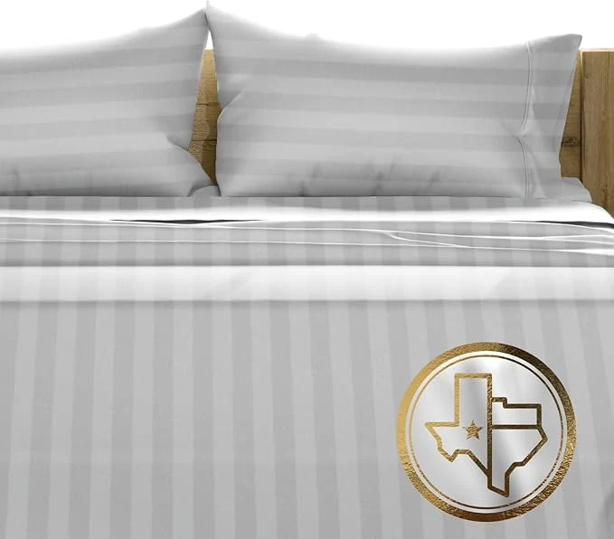 Exceptional TEXAS LINEN CO. Egyptian Cotton Queen Sheets Set - Luxury Damask 1500 Thread Count Egyptian Cotton Sheets Queen Size Bed Set 17 quot Deep Pocket Soft Cooling Sateen Bedding - Silver Grey Stripe Modern