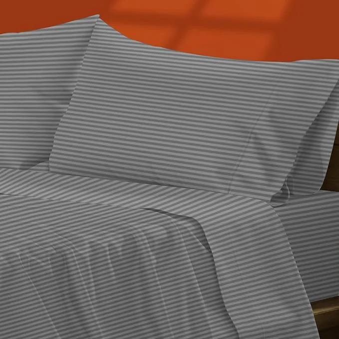 Dependable TEXAS LINEN CO. Egyptian Cotton Sheets California King Size - 1500 Thread Count Damask Sheet Set Egyptian Cotton 4 PC Luxury Bedsheet Dark Grey Stripe Cooling 17 quot Deep Pocket Bedsheet Set Reusable