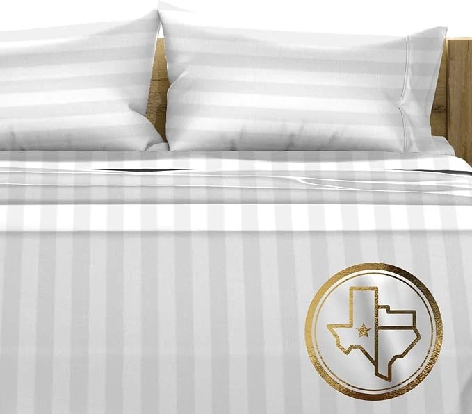 Responsible TEXAS LINEN CO. Egyptian Cotton King Size Sheets Set - Luxury 1500 Thread Count Damask Egyptian Cotton Sheets King Size 17 quot Deep Pocket Soft Cooling Sateen Weave Bedding Set - White Stripe Premium