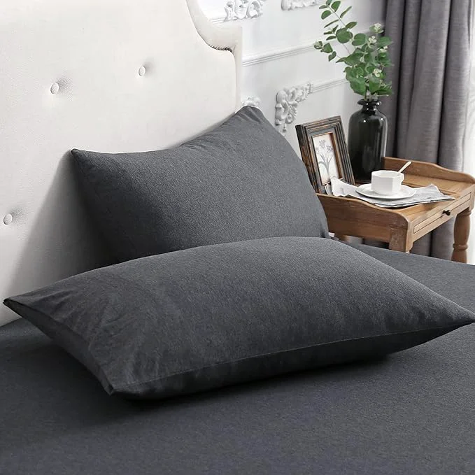 Specialty PURE ERA Jersey Knit Pillowcases T-Shirt Cotton Super Soft Comfy Breathable Set of 2 King 20 quot x 36 quot Heathered Charcoal Grey High-Performance