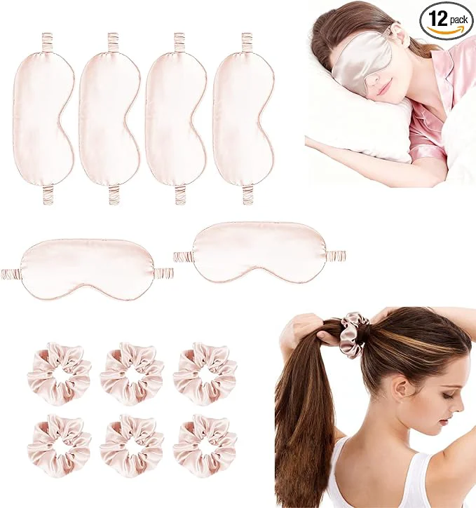 Detailed 12Pcs Silk Sleep Masks Satin Eye Mask Silky Eyes Cover Blindfold Eyeshade Hair Official