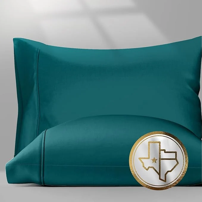 Fine Crafted Texas Linen Co. Egyptian Cotton Pillow Cases King Size Set of 2 - Luxury 1500 Thread Count Sateen Weave Teal Pillow Covers Soft amp Breathable Extra Long Staple Pillowcases Fits King Size Pillows First-Class
