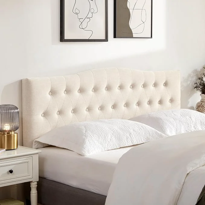 High-Grade Tufted Headboard King Size Solid Wood Adjustable Height Head Board Beige Upholstered King Headboard Only with Durable Solid Wood Legs Adjustable Height 37-51 in Fabric Button Diamond HeadBoards Innovative