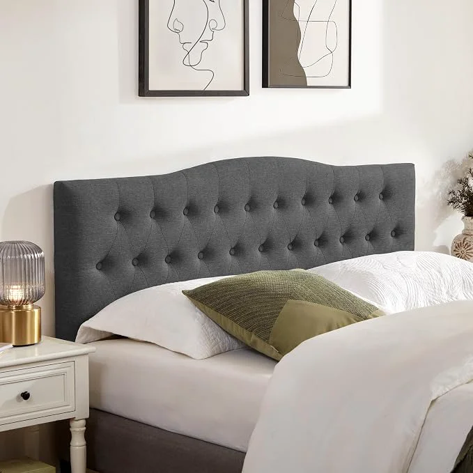 Optimized Tufted Headboard Full Size Solid Wood Adjustable Height Head Board Black Upholstered Full XL Headboard Only with Durable Solid Wood Legs Adjustable Height 37-51 in Fabric Button Diamond HeadBoards Reusable