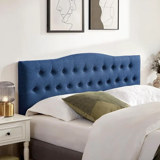 Versatile Tufted Headboard Queen Size Solid Wood Adjustable Height Head Board Blue Upholstered Queen Headboard Only with Durable Solid Wood Legs Adjustable Height 37-51 in Fabric Button Diamond HeadBoards Modern