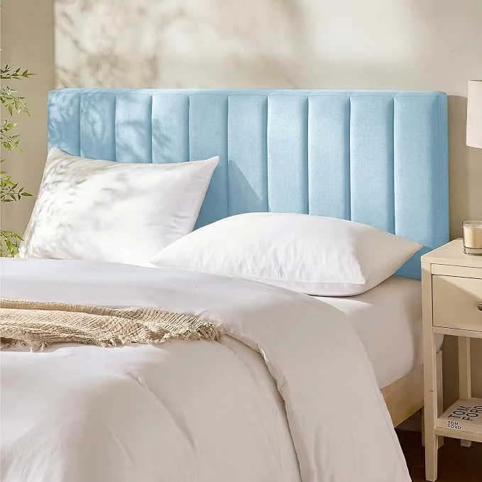Elegant Hearth amp Harbor Wall Mounted Queen Headboard Only Bed Headboard Queen Size Easy Assemble Floating Peel and Stick Upholstered Channel Stitched 3D Wall Panels 5 Strips of 3M Tape Included Ice Blue Recyclable