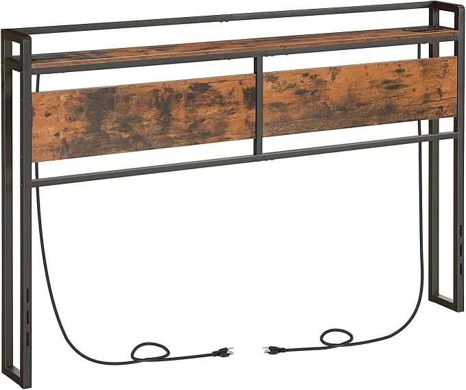 Comfortable HOOBRO Headboard Queen Size Headboard with 2 Outlets and 4 USB Ports Adjustable Height Storage Rack Sturdy and Stable Easy Assembly Rustic Brown and Black Practical