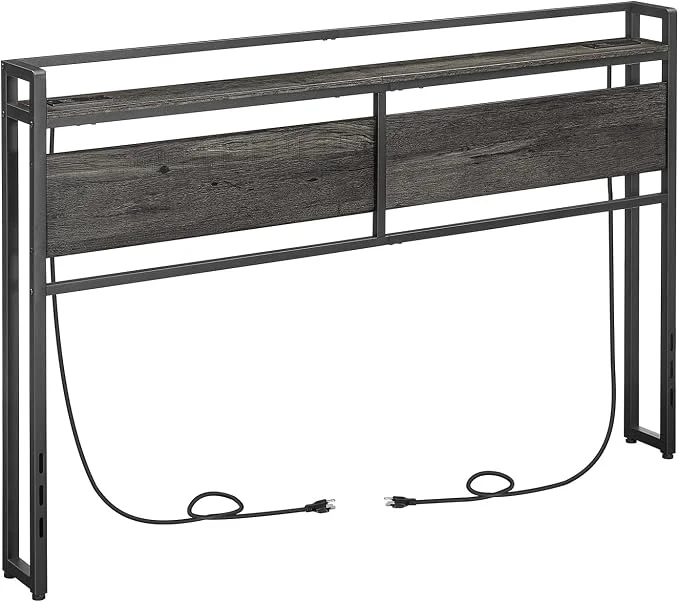 Refined HOOBRO Headboard Queen Size Headboard with 2 Outlets and 4 USB Ports Adjustable Height Storage Rack Sturdy and Stable Easy Assembly Charcoal Gray and Black Secure