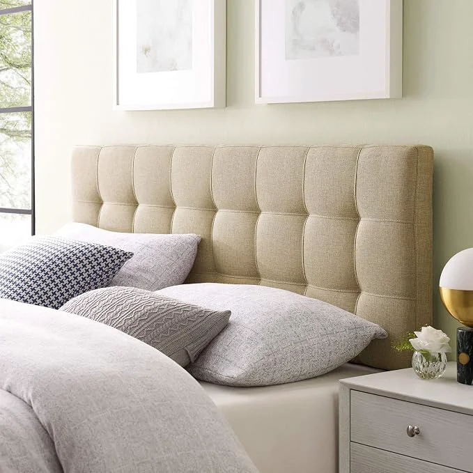 Traditional Modway Lily Tufted Linen Fabric Upholstered Full Headboard in Beige Superior