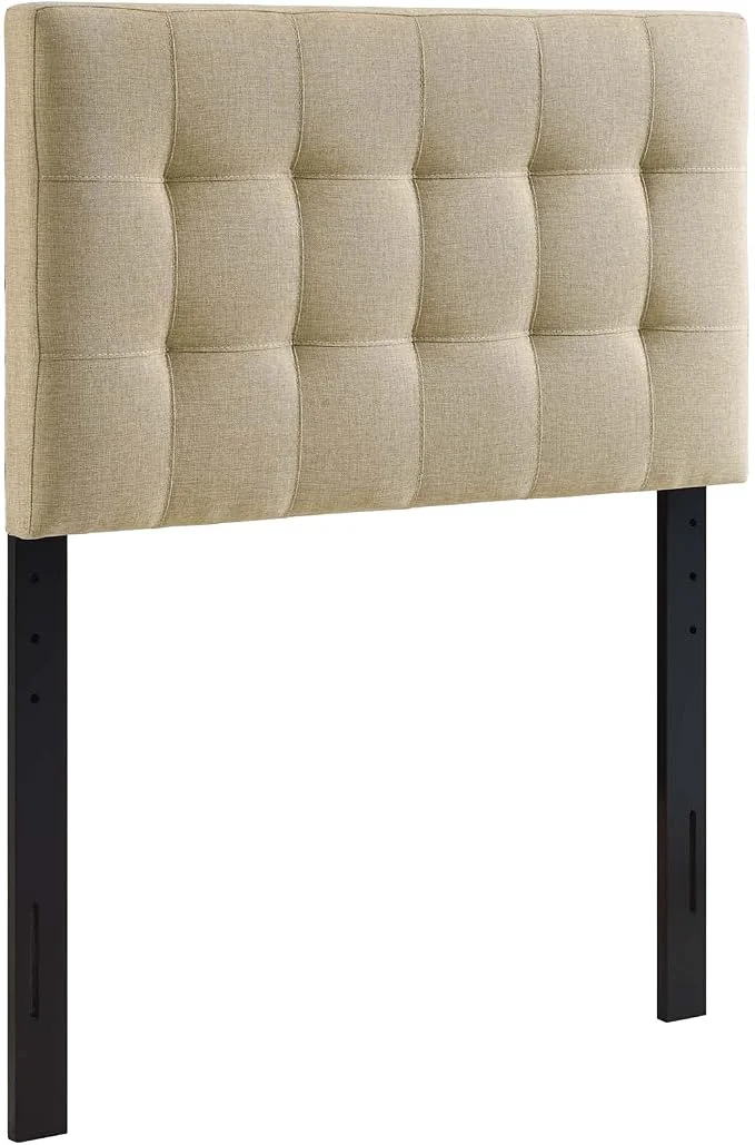 Traditional Modway Lily Tufted Linen Fabric Upholstered Twin Headboard in Beige Breathable
