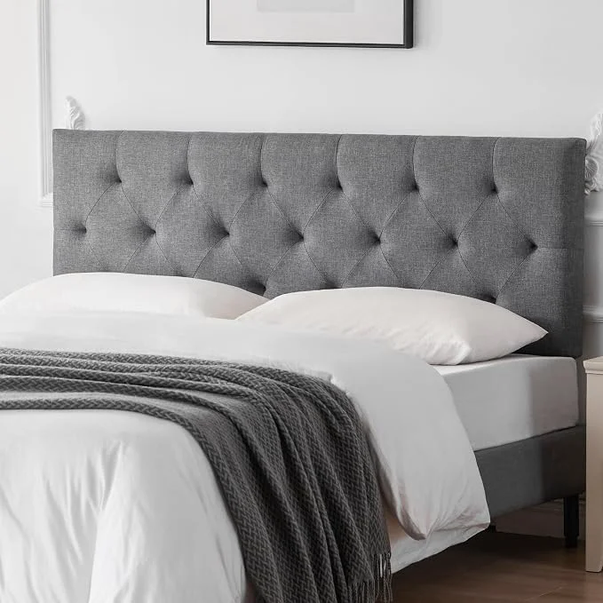 Original Design Linen Headboard Twin Size Adjustable Height Headboard 37-51 in Light Gray Diamond Tufting Solid Wood Twin XL Headboards Only Durable Metal Legs Upholstered Twin Head Board for Dorm Bed Frame Official