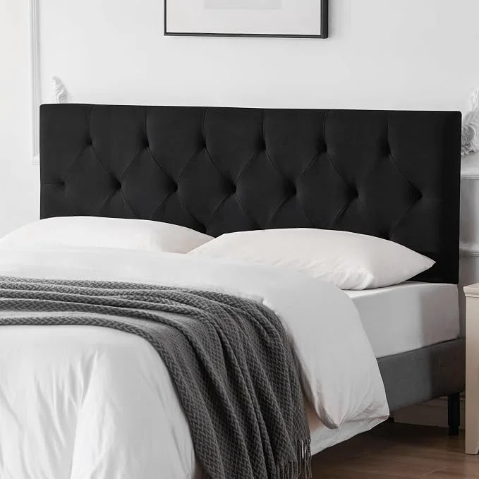 Dependable Linen Headboard King Size Adjustable Height Headboard 37-51 in Black Diamond Tufting Solid Wood King Headboards Durable Metal Legs Upholstered King Head Board for Bed Frame Modern Fabric World-Class