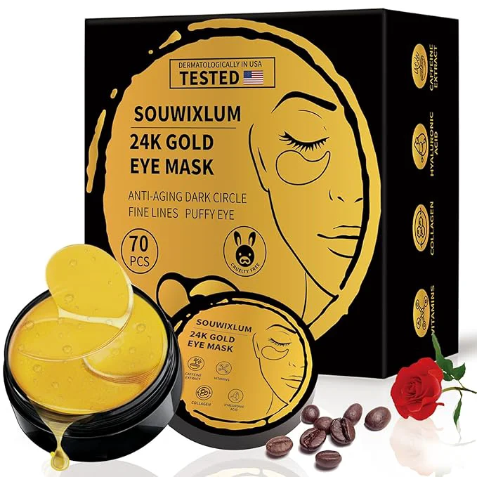 Environmentally Friendly Under Eye Patches For Puffy Eyes 70PCS 24K Gold Eye Mask For Dark Circles and Superior