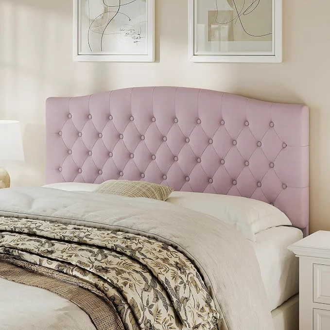 Contemporary Queen Headboard Only Upholstered Headboard for Adjustable Bed Velvet Tufted Queen Full Size Wall Mounted Head Board with Solid Wood Legs Head Board Pink Healthy