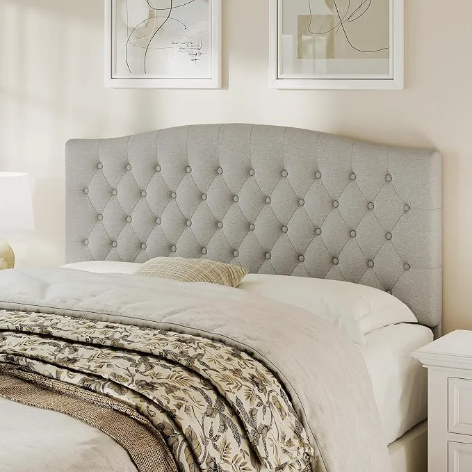 Next-Generation Queen Headboard Only Linen Classic Tufted Design Gray Linen 2 installation options 1.bed frame mount 2.wall mount for adjustable bed Classic hand-tufted headboard king size Responsible
