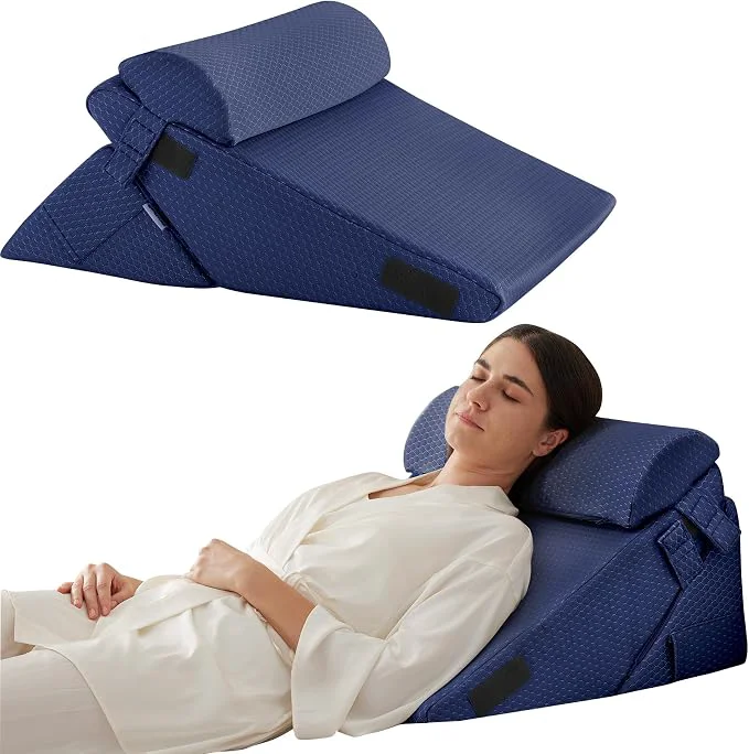 Authentic 3Pcs Orthopedic Bed Wedge Pillow Set Foam Wedge Pillow Post Surgery for Back Leg and Knee Support Adjustable 9 amp 12 Inch Folding Triangle Pillow for Sleeping Acid Reflux Snoring Navy Original