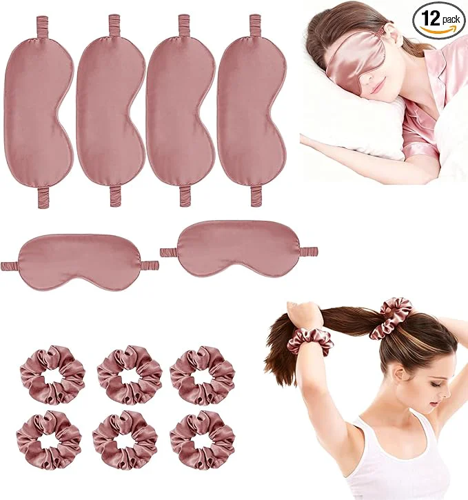 Reusable 12Pcs Silk Sleep Masks Satin Eye Mask Silky Eyes Cover Blindfold Eyeshade Hair Natural