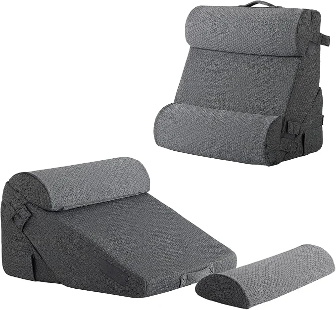 Exceptional Adjustable 4pcs Bed Wedge Pillow Set Memory Foam Wedge Pillow Post Surgery for Back Neck Leg Pain Relief Pillow Wedge for Sleeping Sitting up in Bed Acid Reflux and GERD Dark Grey Luxury
