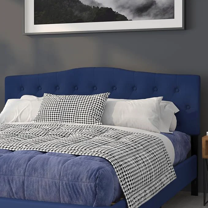 Recyclable EMMA OLIVER Tufted Upholstered King Size Headboard in Navy Fabric Eco-Friendly