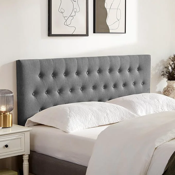 Luxury Upholstered Headboard California King Adjustable Height 37 39 39 - 51 39 39 Gray Sturdy Durable Solid Wood Bed Headboard Tufted Fabric California King Headboard Modern Button Diamond Design Head Board Stylish