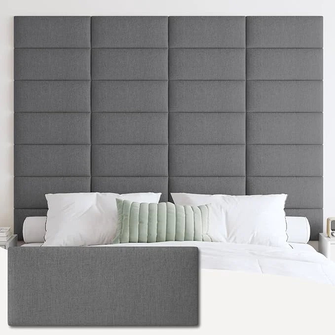 Sophisticated IFNOW Wall Mounted Headboard Peel and Stick Panels Dark Grey King 3D Soundproof Acoustic Padding Reusable and Removable Tufted fabric Bed Headboard for bedroom 12 Panels 10 quot x 24 quot Specialty