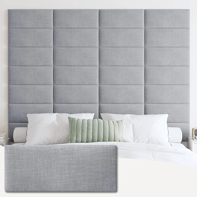 Carefully Designed IFNOW Wall Mounted Headboard Peel and Stick Panels Light Grey King 3D Soundproof Acoustic Padding Reusable and Removable Tufted fabric Bed Headboard for bedroom 12 Panels 10 quot x 24 quot Expertly Made