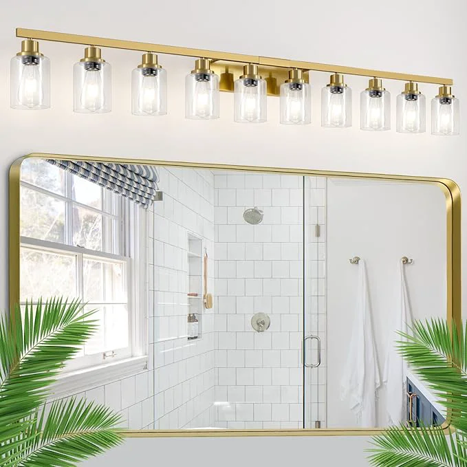 Outstanding Gold Bathroom Vanity Light 10-Light Brushed Gold Bathroom Light Fixtures Unique
