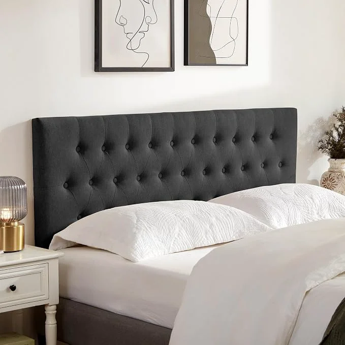 Elegant Tufted Upholstered Headboard Full Size Adjustable Height 37- 51 in Black Sturdy and Durable Solid Wood Full XL Headboard Fabric Full Headboard Only Modern Button Diamond Design Head Board Superior
