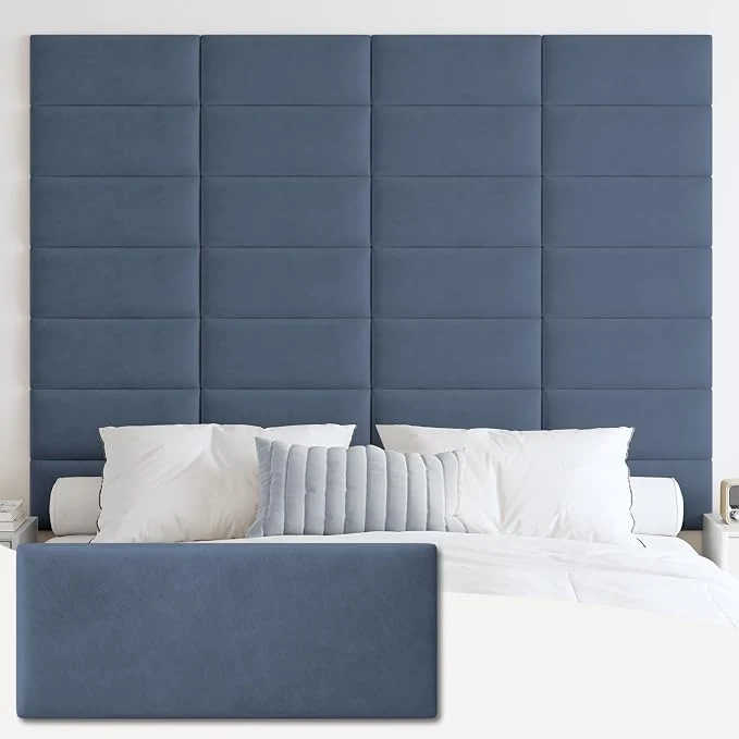 IFNOW Wall Mounted Headboard Peel and Stick Panels Navy Blue Queen Upholstered 3D Soundproof Acoustic Panels Reusable and Removable Padded Leather Bed Headboard 6 Panels 9.84 quot x 23.62 quot Official