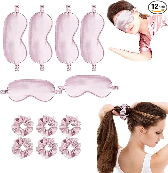 Next-Generation 12Pcs Silk Sleep Masks Satin Eye Mask Silky Eyes Cover Blindfold Eyeshade Hair Clean