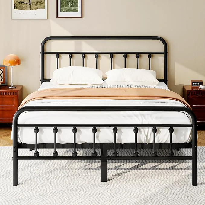 Breathable zunatu Full Size Metal Bed Frame with Victorian Style Headboard and Footboard Steel Slat Support Platform Bed No Box Spring Needed Under Bed Storage Easy Assembly Black First-Class