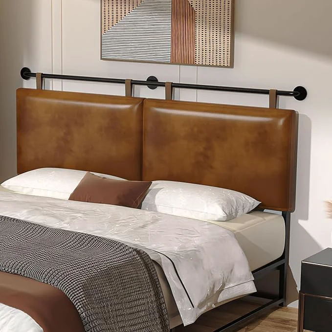 Prestigious BSHOMGI King Headboard Only Wall Mount PU Leather Head Board Brown Hanging Headboards Industrial Pipe Modern Bed Backboard for Bedroom Comfortable