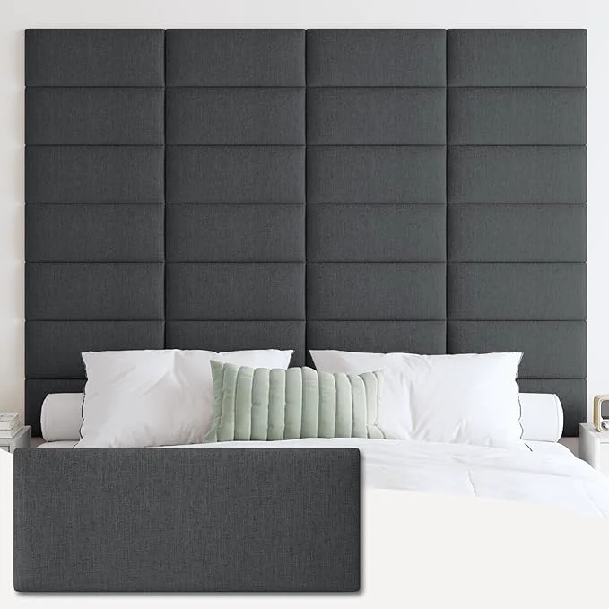 Natural IFNOW Wall Mounted Headboard Peel and Stick Panels Black Queen 3D Soundproof Acoustic Padding Reusable and Removable Tufted fabric Bed Headboard for bedroom 6 Panels 10 quot x 24 quot Practical
