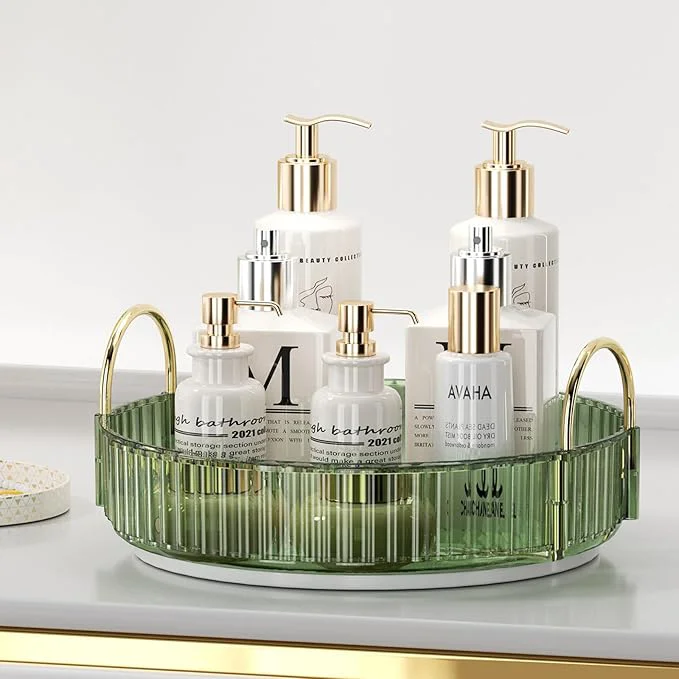 Detailed Rotating Makeup Organizer for Vanity Spinning Cosmetics Storage for Bathroom Sustainable