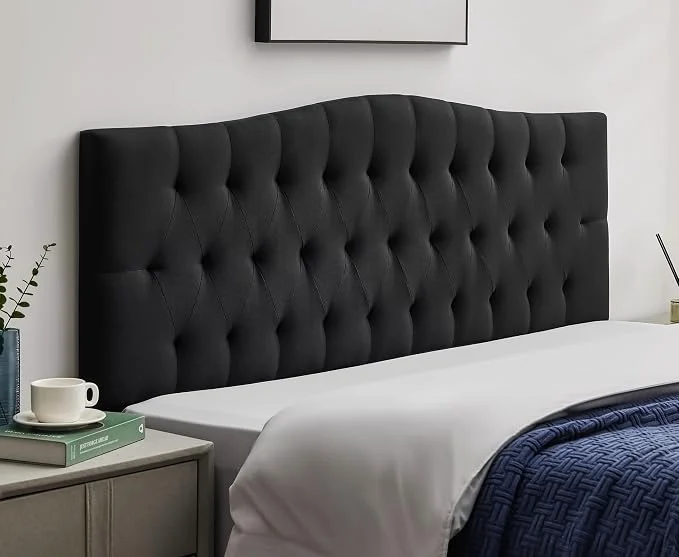 Fine Tufted Upholstered King Size Headboard Only Adjustable 38-50 in Black King Headboard for King Size Bed Durable Linen Fabric Headboards Modern Diamon Design Wood Head Board First-Class