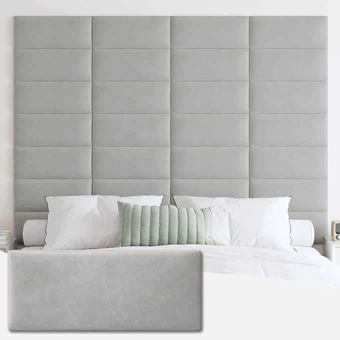 Luxury IFNOW Wall Mounted Headboard Peel and Stick Panels Light Grey Queen Upholstered 3D Soundproof Acoustic Panels Reusable and Removable Padded Leather Bed Headboard 9 Panels 9.84 quot x 23.62 quot Long-Lasting